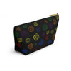 NerdyKeppie Scattered Dice Rainbow Gay Pride Zipper Pouch with T-Bottom. A zippered accessory/makeup bag featuring a t-bottom and a Scattered Dice pattern in rainbow pride colors. This gay pride zipper pouch is fully lined and comes in two sizes.