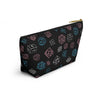 NerdyKeppie Scattered Dice Trans Pride Zipper Pouch with T-Bottom. A zippered accessory/makeup bag featuring a t-bottom and a Scattered Dice pattern in transgender pride colors. This trans pride zipper pouch is fully lined and comes in two sizes.