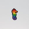 NerdyKeppie's Seahorse Embroidered Pride Patch are shaped like their namesake and stitched on black duck cloth!