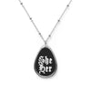 She/Her Old English Pronouns Oval Necklace