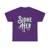 NerdyKeppie "Sidhe/Her" Cotton Trans Pride Tee Shirt. A unisex cotton tee shirt with a "Sidhe Her" design on it in transgender pride colors. This trans pride tee shirt has a classic fit.