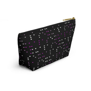 NerdyKeppie Braille Ace Pride Zipper Pouch with T-Bottom. A zippered accessory/makeup bag featuring a t-bottom and a Braille pattern in asexual pride colors. This ace pride zipper pouch is fully lined and comes in two sizes.