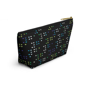 NerdyKeppie Braille Gay Men's Pride Zipper Pouch with T-Bottom. A zippered accessory/makeup bag featuring a t-bottom and a Braille pattern in [FLAG] pride colors. This pride zipper pouch is fully lined and comes in two sizes.