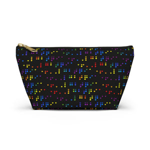NerdyKeppie Braille Rainbow Gay Pride Zipper Pouch with T-Bottom. A zippered accessory/makeup bag featuring a t-bottom and a Braille pattern in rainbow pride colors. This pride zipper pouch is fully lined and comes in two sizes.