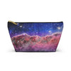 NerdyKeppie Carina Nebula Genderfluid Pride Zipper Pouch with T-Bottom. A zippered accessory/makeup bag featuring a t-bottom and a Carina Nebula pattern in genderfluid pride colors. This genderfluid pride zipper pouch is fully lined and comes in two sizes.