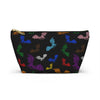 NerdyKeppie Engraved Bats Progress Pride Zipper Pouch with T-Bottom. A zippered accessory/makeup bag featuring a t-bottom and an Engraved Bats pattern in Progress pride colors. This Progress pride zipper pouch is fully lined and comes in two sizes.