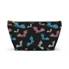 NerdyKeppie Engraved Bats Trans Pride Zipper Pouch with T-Bottom. A zippered accessory/makeup bag featuring a t-bottom and an Engraved Bats pattern in transgender pride colors. This trans pride zipper pouch is fully lined and comes in two sizes.