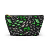 NerdyKeppie Fishies Aro Pride Zipper Pouch with T-Bottom. A zippered accessory/makeup bag featuring a t-bottom and a Fishies pattern in aromantic pride colors. This aro pride zipper pouch is fully lined and comes in two sizes.