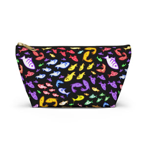 NerdyKeppie Fishies Rainbow Gay Pride Zipper Pouch with T-Bottom. A zippered accessory/makeup bag featuring a t-bottom and a Fishies pattern in rainbow pride colors. This gay pride zipper pouch is fully lined and comes in two sizes.