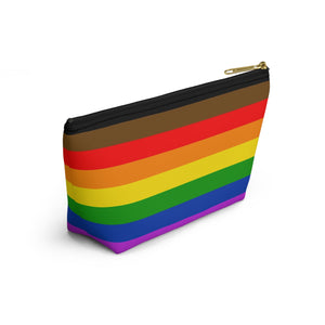 NerdyKeppie More Color More Pride Zipper Pouch with T-Bottom. A zippered accessory/makeup bag featuring a t-bottom and a More Color More Pride/Philly Pride flag pattern. This More Color More Pride zipper pouch is fully lined and comes in two sizes.