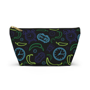 NerdyKeppie Peppers & Clocks Gay Men's Pride Zipper Pouch with T-Bottom. A zippered accessory/makeup bag featuring a t-bottom and a Clocks & Peppers pattern in MLM pride colors. This gay men's pride zipper pouch is fully lined and comes in two sizes.