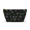 NerdyKeppie Scattered Dice Aro Pride Zipper Pouch with T-Bottom. A zippered accessory/makeup bag featuring a t-bottom and a Scattered Dice pattern in aromantic pride colors. This aro pride zipper pouch is fully lined and comes in two sizes.