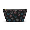 NerdyKeppie Scattered Dice Trans Pride Zipper Pouch with T-Bottom. A zippered accessory/makeup bag featuring a t-bottom and a Scattered Dice pattern in transgender pride colors. This trans pride zipper pouch is fully lined and comes in two sizes.