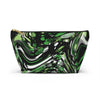 NerdyKeppie Splatter Wave Aro Pride Zipper Pouch with T-Bottom. A zippered accessory/makeup bag featuring a t-bottom and a Splatter Wave pattern in aromantic pride colors. This aro pride zipper pouch is fully lined and comes in two sizes.
