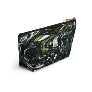NerdyKeppie Splatter Wave Gay Men's Pride Zipper Pouch with T-Bottom. A zippered accessory/makeup bag featuring a t-bottom and a Splatter Wave pattern in MLl pride colors. This gay pride zipper pouch is fully lined and comes in two sizes.