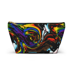 NerdyKeppie Splatter Wave Progress Pride Zipper Pouch with T-Bottom. A zippered accessory/makeup bag featuring a t-bottom and a Splatter Wave pattern in Progress pride colors. This Progress pride zipper pouch is fully lined and comes in two sizes.