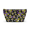 NerdyKeppie Stencil Roses Non-Binary Pride Zipper Pouch with T-Bottom. A zippered accessory/makeup bag featuring a t-bottom and a Stencil Roses pattern in non-binary pride colors. This non-binary pride zipper pouch is fully lined and comes in two sizes.