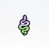 NerdyKeppie's Snake Embroidered Pride Patch are shaped like their namesake and stitched on black duck cloth!