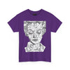 NerdyKeppie "Social Construction of the Self" - Rachel Lisboa Original Cotton Tee (PostNormCore Exclusive). A person wearing a tee shirt designed by Rachel Lisboa, featuring a black line drawing of a person's face on a white background. Profits from this tee shirt benefit Jake's gender-affirming surgeries.