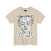NerdyKeppie "Social Construction of the Self" - Rachel Lisboa Original Cotton Tee (PostNormCore Exclusive). A person wearing a tee shirt designed by Rachel Lisboa, featuring a black line drawing of a person's face on a white background. Profits from this tee shirt benefit Jake's gender-affirming surgeries.