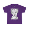 NerdyKeppie "Social Construction of the Self" - Rachel Lisboa Original Cotton Tee (PostNormCore Exclusive). A person wearing a tee shirt designed by Rachel Lisboa, featuring a black line drawing of a person's face on a white background. Profits from this tee shirt benefit Jake's gender-affirming surgeries.