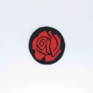 NerdyKeppie's Socialist Rose Embroidered Patch are stitched on black duck cloth and backed by sturdy vinyl fuse.