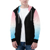 NerdyKeppie Soft Fade Lightweight Trans Pride Zip Up Hoodie. 