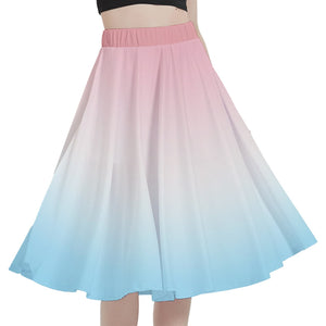 A person wearing a NerdyKeppie Soft Fade Trans Pride Full Circle Skirt CLOSEOUT. 