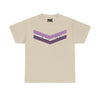 NerdyKeppie "Sounds Queer, I'm In" Cotton Queer Pride Tee Shirt. A unisex cotton tee shirt with a queer chevron design and the phrase "Sounds Queer, I'm In". This queer pride tee shirt has a classic fit.