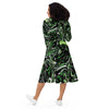 A person wearing a NerdyKeppie Splatter Wave Aro Pride Long Sleeve Midi Dress With Pockets. 