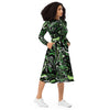 A person wearing a NerdyKeppie Splatter Wave Aro Pride Long Sleeve Midi Dress With Pockets. 