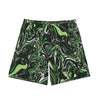 NerdyKeppie Splatter Wave Aro Pride Swim Trunks With Pockets. A pair of swim trunks featuring a Splatter Wave design in aromantic pride colors. These aro pride swim trunks are machine washable.