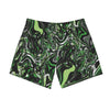 NerdyKeppie Splatter Wave Aro Pride Swim Trunks With Pockets. A pair of swim trunks featuring a Splatter Wave design in aromantic pride colors. These aro pride swim trunks are machine washable.