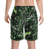 NerdyKeppie Splatter Wave Aro Pride Swim Trunks With Pockets. A pair of swim trunks featuring a Splatter Wave design in aromantic pride colors. These aro pride swim trunks are machine washable.