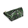 NerdyKeppie Splatter Wave Aro Pride Zipper Pouch with T-Bottom. A zippered accessory/makeup bag featuring a t-bottom and a Splatter Wave pattern in aromantic pride colors. This aro pride zipper pouch is fully lined and comes in two sizes.