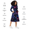 A person wearing a NerdyKeppie Splatter Wave Bi Pride Long Sleeve Midi Dress With Pockets. 