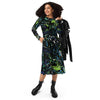 A person wearing a NerdyKeppie Splatter Wave Gay Men's Pride Long Sleeve Midi Dress With Pockets. 