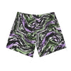 NerdyKeppie Splatter Wave Genderqueer Pride Swim Trunks With Pockets. A pair of swim trunks featuring a Splatter Wave design in genderqueer pride colors. These genderqueer pride swim trunks are machine washable.