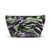 NerdyKeppie Splatter Wave Genderqueer Pride Zipper Pouch with T-Bottom. A zippered accessory/makeup bag featuring a t-bottom and a Splatter Wave pattern in genderqueer pride colors. This genderqueer pride zipper pouch is fully lined and comes in two sizes.