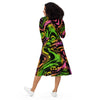 A person wearing a NerdyKeppie Splatter Wave Lesbian Pride Long Sleeve Midi Dress With Pockets. 