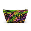 NerdyKeppie Splatter Wave Lesbian Pride Zipper Pouch with T-Bottom. A zippered accessory/makeup bag featuring a t-bottom and a Splatter Wave pattern in lesbian pride colors. This lesbian pride zipper pouch is fully lined and comes in two sizes.