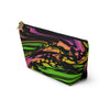 NerdyKeppie Splatter Wave Lesbian Pride Zipper Pouch with T-Bottom. A zippered accessory/makeup bag featuring a t-bottom and a Splatter Wave pattern in lesbian pride colors. This lesbian pride zipper pouch is fully lined and comes in two sizes.