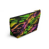 NerdyKeppie Splatter Wave Lesbian Pride Zipper Pouch with T-Bottom. A zippered accessory/makeup bag featuring a t-bottom and a Splatter Wave pattern in lesbian pride colors. This lesbian pride zipper pouch is fully lined and comes in two sizes.