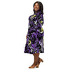 A person wearing a NerdyKeppie Splatter Wave Non-Binary Pride Long Sleeve Midi Dress With Pockets. 