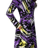 A person wearing a NerdyKeppie Splatter Wave Non-Binary Pride Long Sleeve Midi Dress With Pockets. 