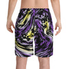NerdyKeppie Splatter Wave Non-Binary Pride Swim Trunks With Pockets. A pair of swim trunks featuring a Splatter Wave design in enby pride colors. These non-binary pride swim trunks are machine washable.