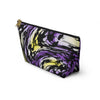 NerdyKeppie Splatter Wave Non-Binary Pride Zipper Pouch with T-Bottom. A zippered accessory/makeup bag featuring a t-bottom and a Splatter Wave pattern in non-binary pride colors. This non-binary pride zipper pouch is fully lined and comes in two sizes.