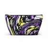 NerdyKeppie Splatter Wave Non-Binary Pride Zipper Pouch with T-Bottom. A zippered accessory/makeup bag featuring a t-bottom and a Splatter Wave pattern in non-binary pride colors. This non-binary pride zipper pouch is fully lined and comes in two sizes.