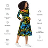 A person wearing a NerdyKeppie Splatter Wave Pan Pride Long Sleeve Midi Dress With Pockets. 