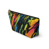 NerdyKeppie Splatter Wave Pan Pride Zipper Pouch with T-Bottom. A zippered accessory/makeup bag featuring a t-bottom and a Splatter Wave pattern in pansexual pride colors. This pan pride zipper pouch is fully lined and comes in two sizes.